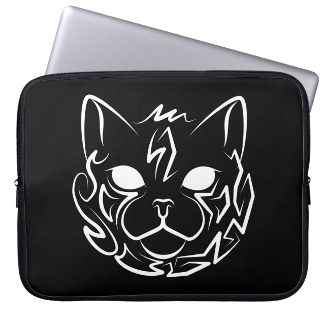 Black and White Tribal Cat Laptop Sleeve (Front)