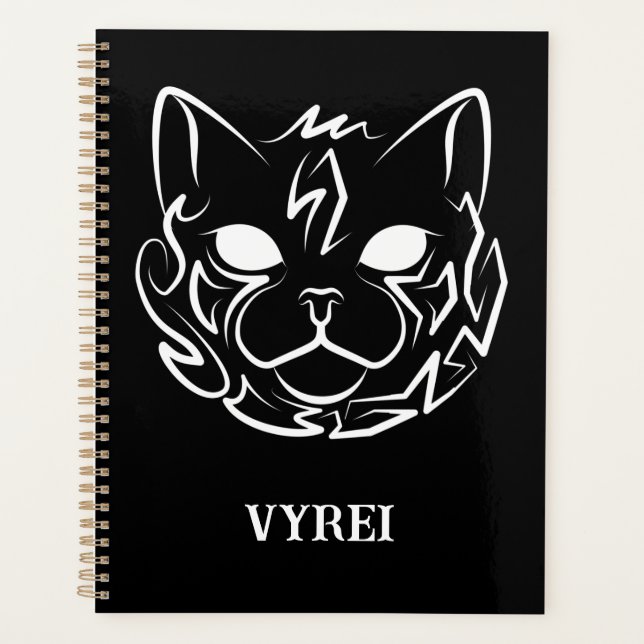 Black and White Tribal Cat Planner (Front)