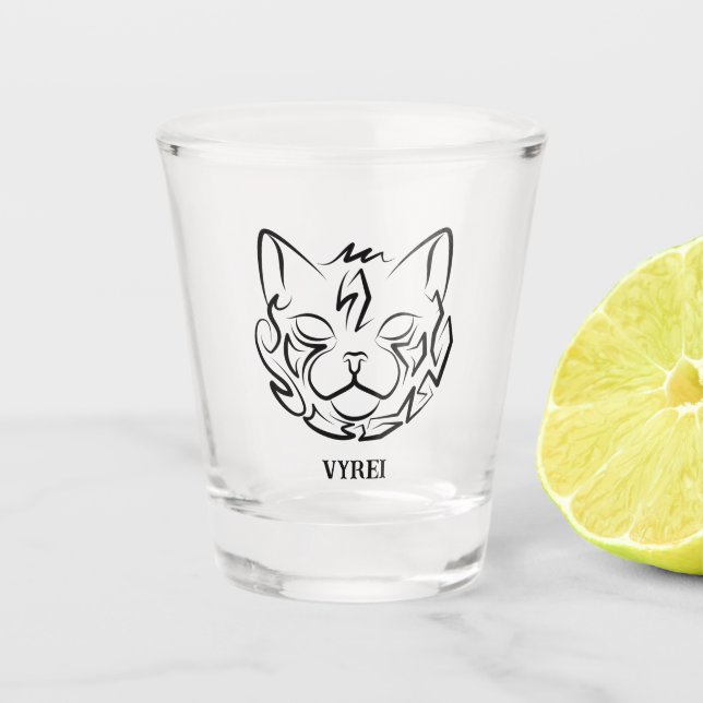 Black and White Tribal Cat Shot Glass (Front)