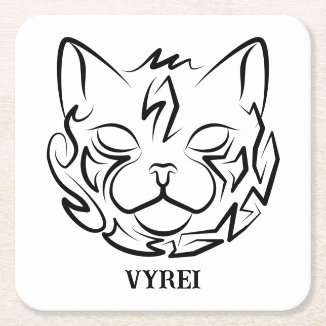 Black and White Tribal Cat Square Paper Coaster (Front)