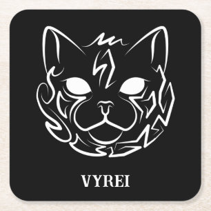 Black and White Tribal Cat Square Paper Coaster