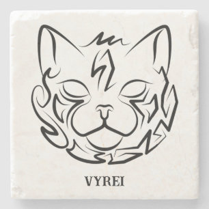Black and White Tribal Cat Stone Coaster