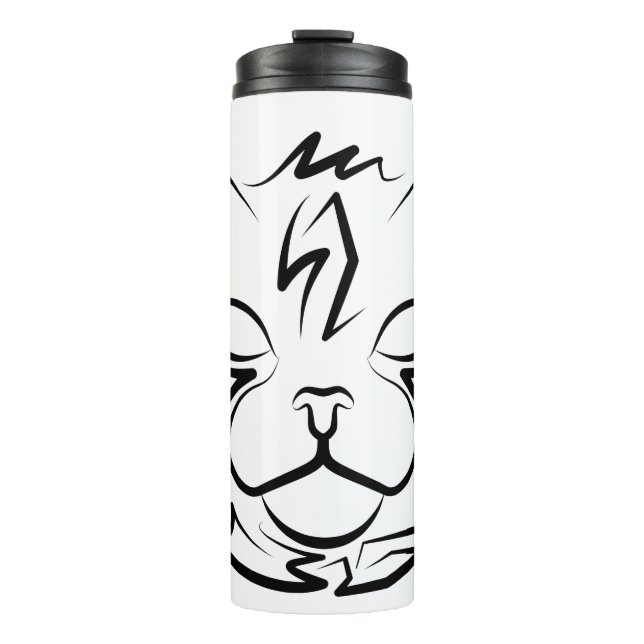 Black and White Tribal Cat Thermal Tumbler (Front)