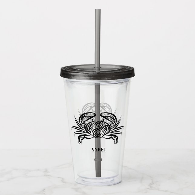 Black and White Tribal Crab Acrylic Tumbler (Front)