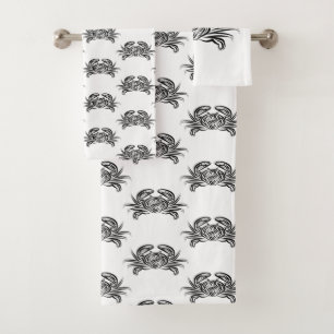 Black and White Tribal Crab Bath Towel Set