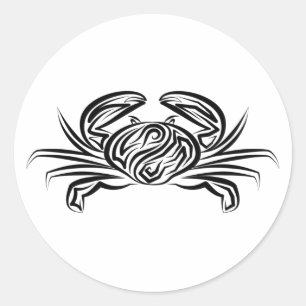 Black and White Tribal Crab Classic Round Sticker