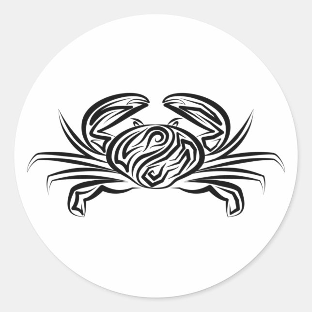 Black and White Tribal Crab Classic Round Sticker (Front)