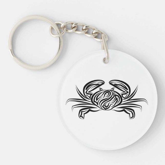 Black and White Tribal Crab Key Ring (Front)