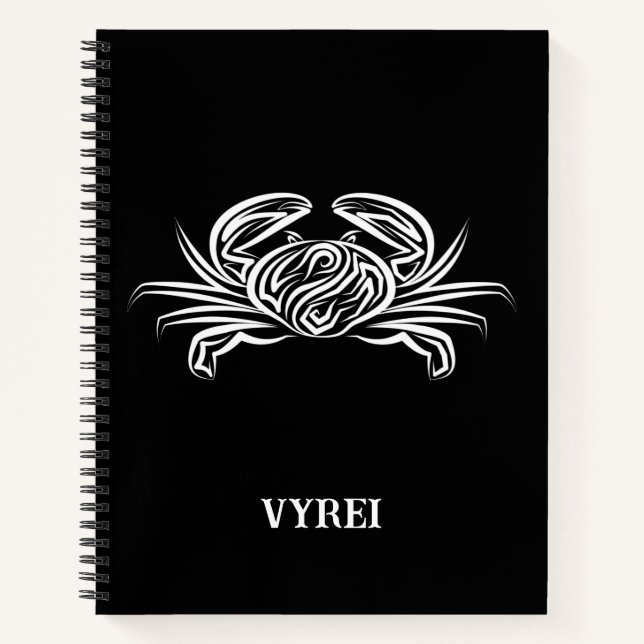 Black and White Tribal Crab Notebook (Front)