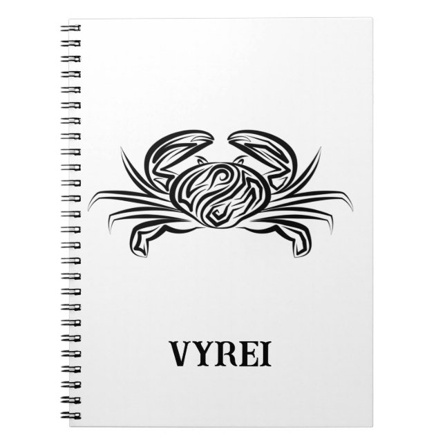 Black and White Tribal Crab Notebook (Front)