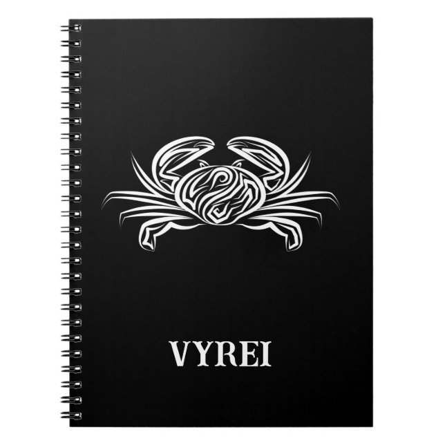 Black and White Tribal Crab Notebook (Front)