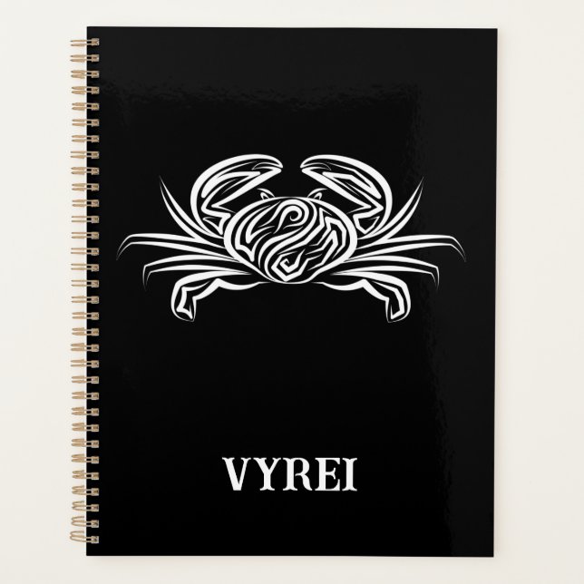 Black and White Tribal Crab Planner (Front)