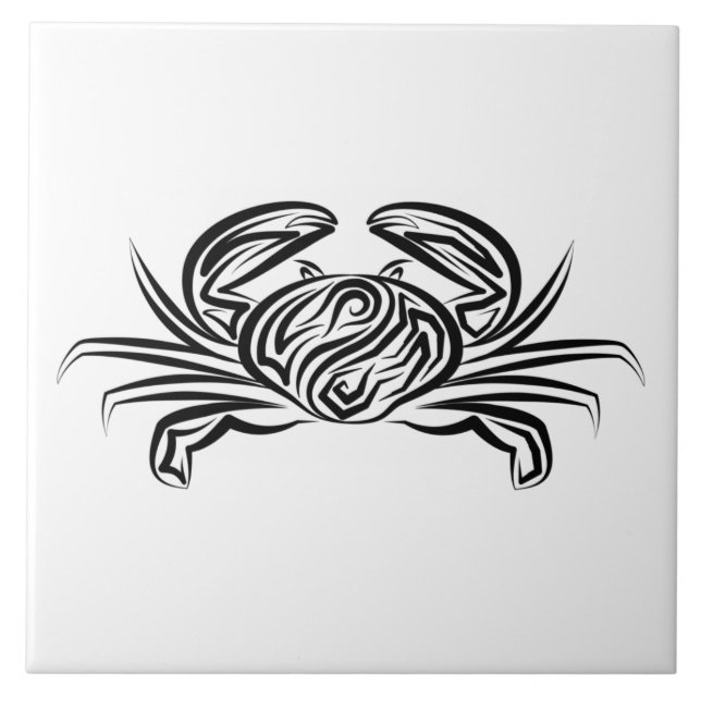 Black and White Tribal Crab Tile (Front)