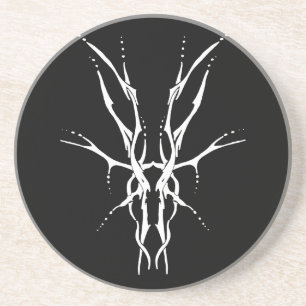 Black and White Tribal Deer Skull Hunting Design Coaster