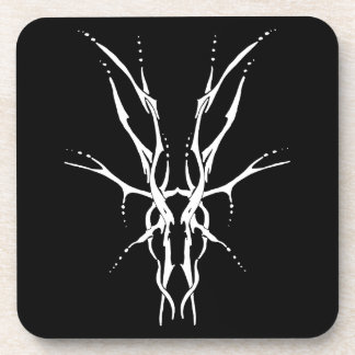 Black and White Tribal Deer Skull Hunting Design Coaster