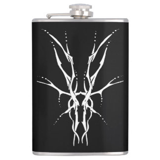 Black and White Tribal Deer Skull Hunting Design Hip Flask