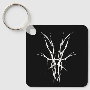 Black and White Tribal Deer Skull Hunting Design Key Ring
