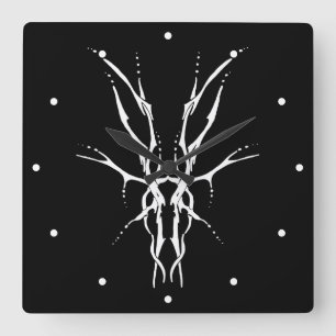 Black and White Tribal Deer Skull Hunting Design Square Wall Clock