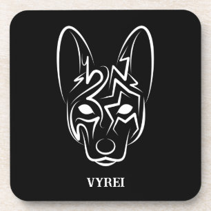 Black and White Tribal Dog Beverage Coaster