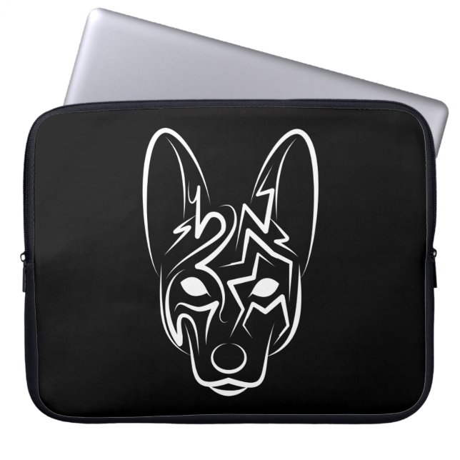 Black and White Tribal Dog Laptop Sleeve (Front)
