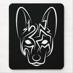 Black and White Tribal Dog Mouse Mat
