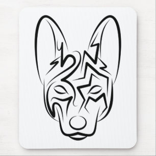 Black and White Tribal Dog Mouse Mat
