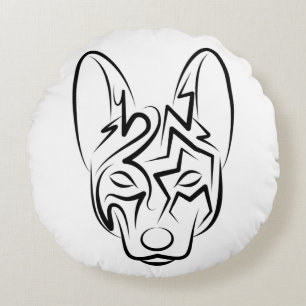 Black and White Tribal Dog Round Cushion