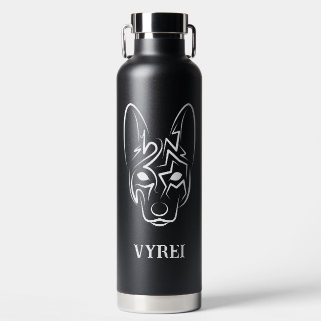 Black and White Tribal Dog Water Bottle (Front)