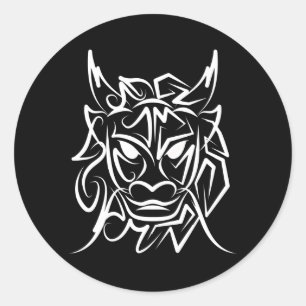 Black and White Tribal Dragon Classic Round Sticker