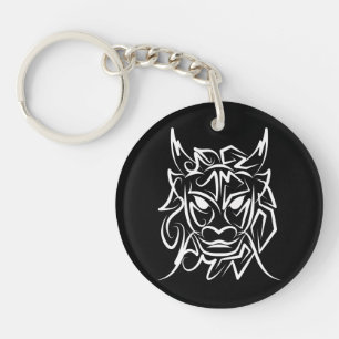 Black and White Tribal Dragon Key Ring