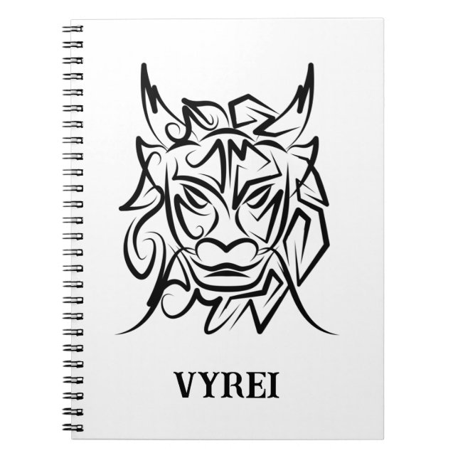 Black and White Tribal Dragon Notebook (Front)