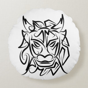 Black and White Tribal Dragon Round Cushion