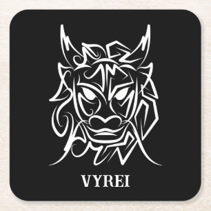Black and White Tribal Dragon Square Paper Coaster