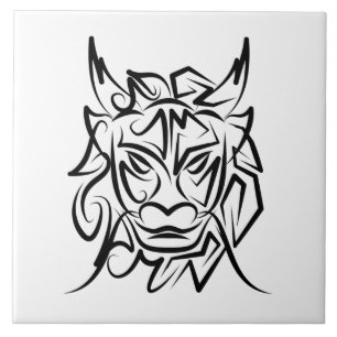 Black and White Tribal Dragon Tile