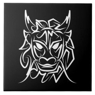 Black and White Tribal Dragon Tile