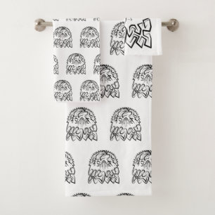 Black and White Tribal Eagle Bath Towel Set