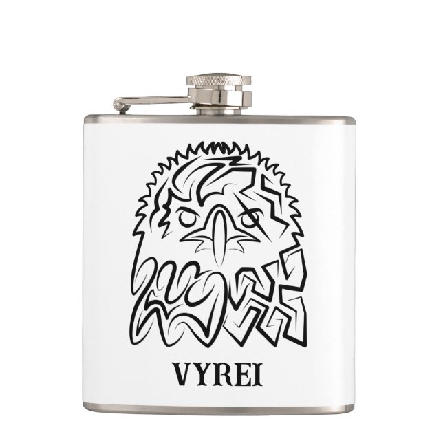 Black and White Tribal Eagle Hip Flask (Front)