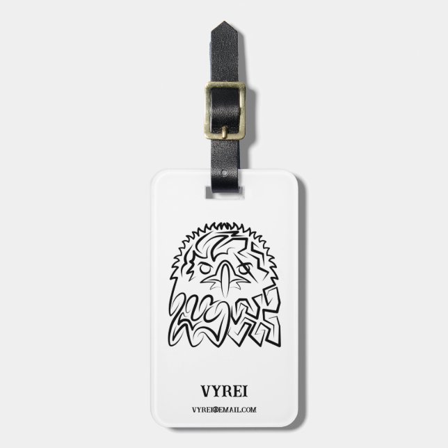 Black and White Tribal Eagle Luggage Tag (Front Vertical)