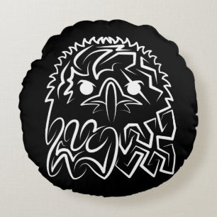 Black and White Tribal Eagle Round Cushion