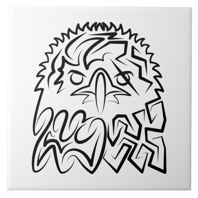 Black and White Tribal Eagle Tile (Front)
