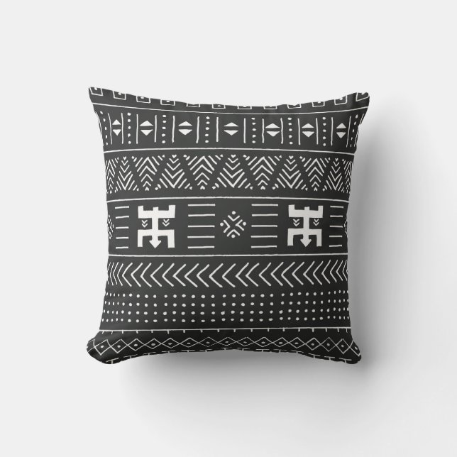 Black and white tribal ethnic pattern with geometr cushion (Front)