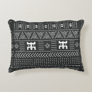 Black and white tribal ethnic pattern with geometr decorative cushion