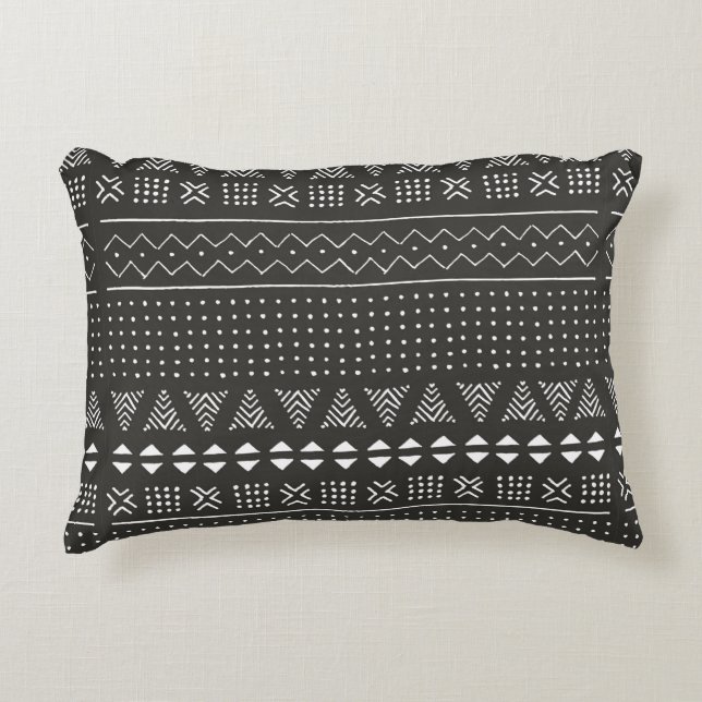Black and white tribal ethnic pattern with geometr decorative cushion (Front)