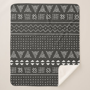 Black and white tribal ethnic pattern with geometr sherpa blanket