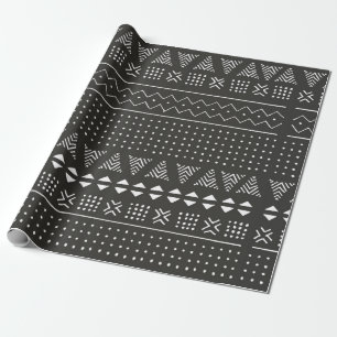 Black and white tribal ethnic pattern with geometr wrapping paper