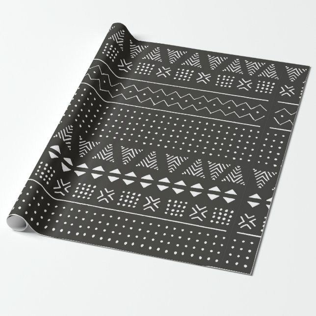 Black and white tribal ethnic pattern with geometr wrapping paper (Unrolled)