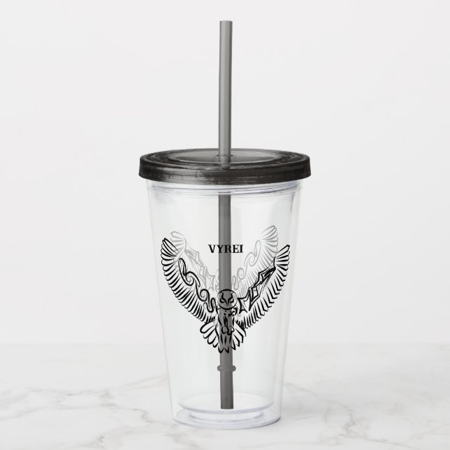 Black and White Tribal Flying Owl Acrylic Tumbler (Front)