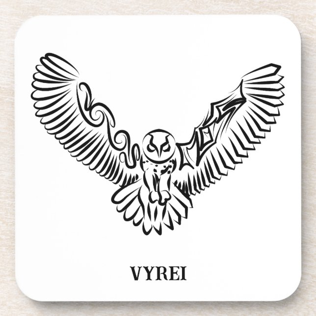 Black and White Tribal Flying Owl Coaster (Front)