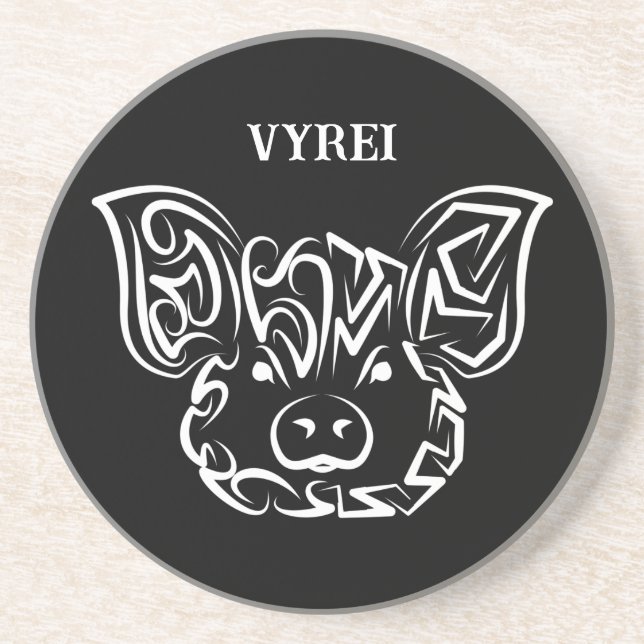 Black and White Tribal Flying Owl Coaster (Front)