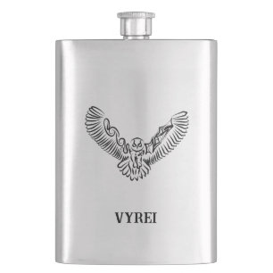 Black and White Tribal Flying Owl Hip Flask